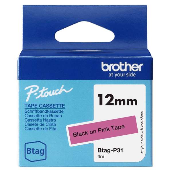 Brother BTAG-P31 Címketekercs (12mm) Black on Pink - 4m