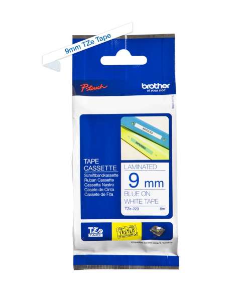 Brother TZe-223 laminált P-touch szalag (9mm) Blue on White
