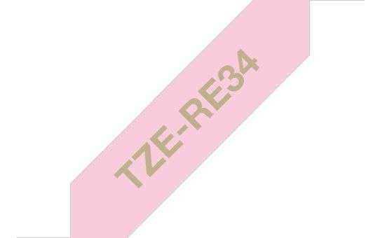 Brother TZE-RE34 selyem szövet P-touch szalag (12mm) Pink on Gold - 4m