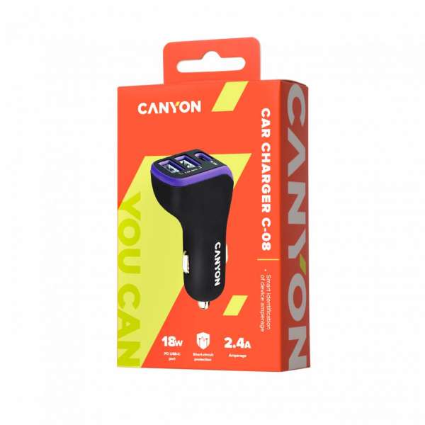 Canyon CNE-CCA08PU Triple USB Car Charger 18W Black/Purple