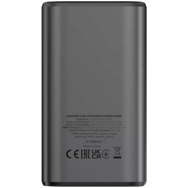 Canyon OnPower 130 10000mAh PowerBank Dark Grey