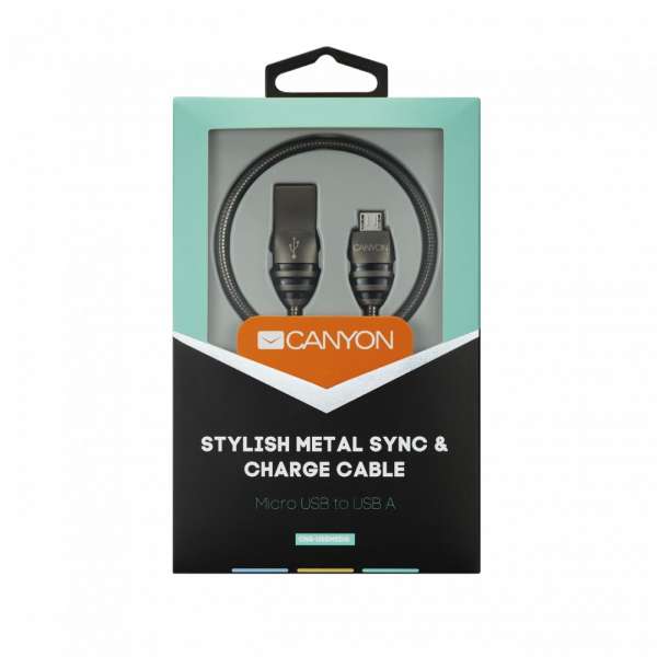 Canyon Stylish Metal Sync&Charge Cable 1m Grey/Black