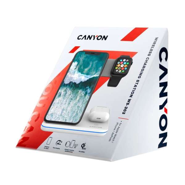 Canyon WS-303 3-in-1 Wireless Charging Station White
