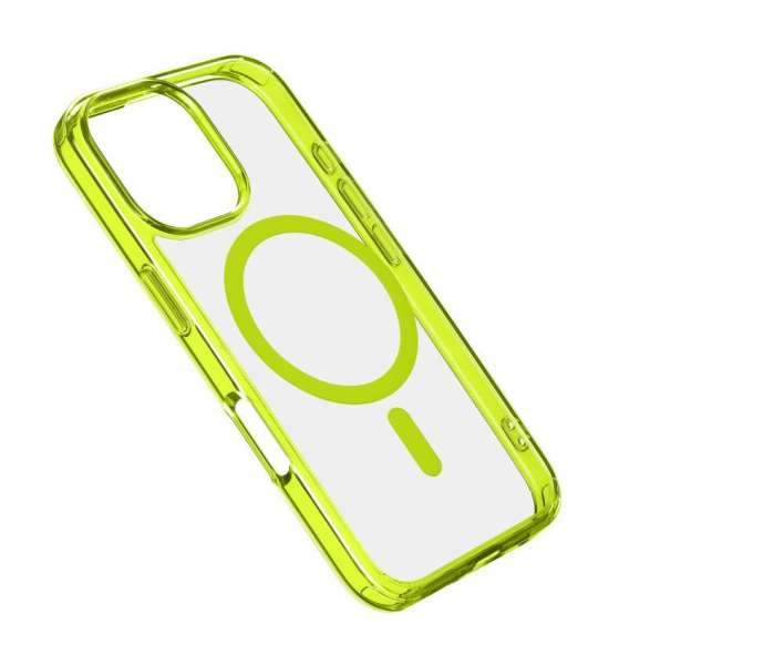 Cellularline ikonikus hátlap Magsafe támogatással Apple iphone 16 Pro készülékhez, átlátszó/lime
