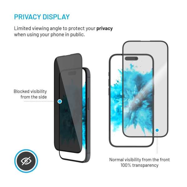 FIXED privát teljes képernyőt védő üvegfólia Apple iPhone 16 Plus-hoz, fekete