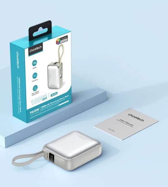 Choetech B832 Mini 35W 10000mAh PowerBank with USB-C Cable Silver