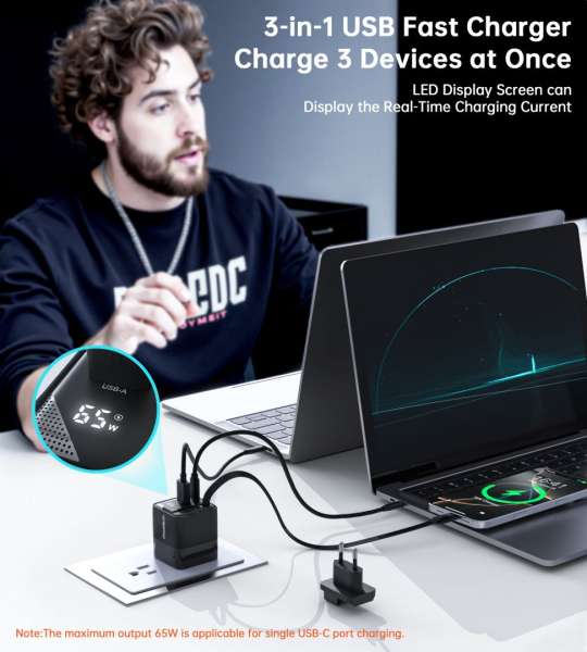 Choetech PD6091 65W GaN Charger with Telescopic Module EU Black