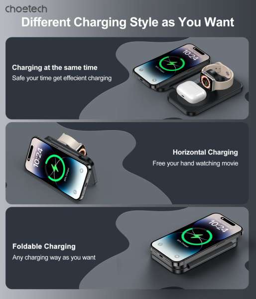 Choetech T616-F 3in1 Wireless Charger Black