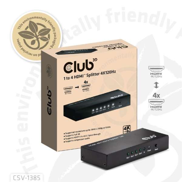 Club3D 1 to 4 HDMI Splitter 4K120Hz
