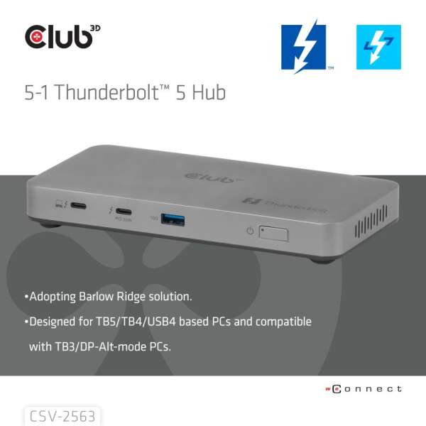 Club3D 5-1 Thunderbolt 5 Hub Triple video 5K60Hz Thunderbolt Share Certified 180W