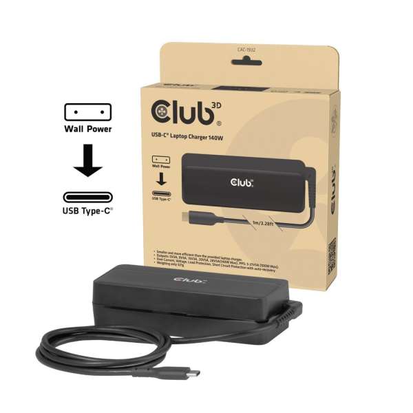 Club3D CAC-1932 28V / 5A 140W Type-C univerzális hálózati notebook töltő