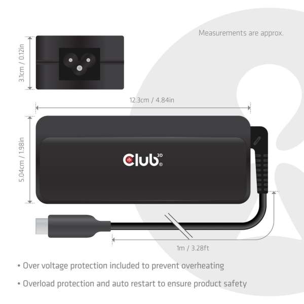 Club3D CAC-1932 28V / 5A 140W Type-C univerzális hálózati notebook töltő