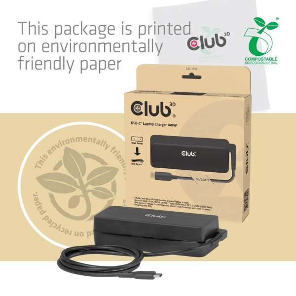 Club3D CAC-1932 28V / 5A 140W Type-C univerzális hálózati notebook töltő