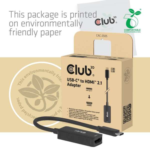 Club3D CAC-2505 USB-C to HDMI 2.1 Adapter 8K60Hz Black