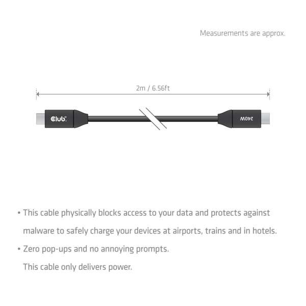 Club3D CAC-2506 USB-C Safe Cable 240W No Data 2m Black