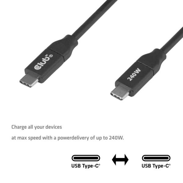 Club3D CAC-2506 USB-C Safe Cable 240W No Data 2m Black