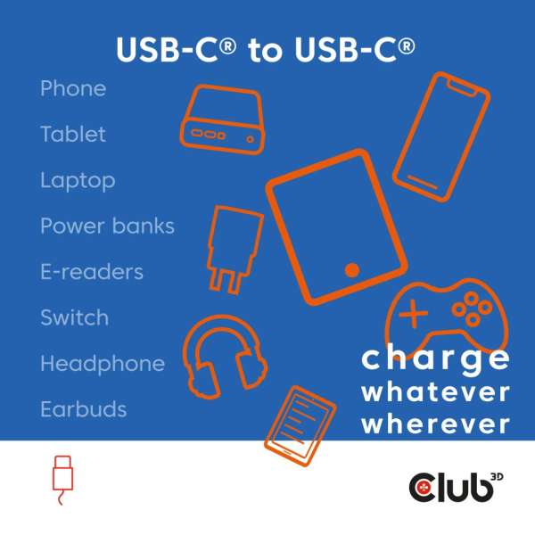 Club3D CAC-3030 USB-C Magnetic-Coil 240W Cable 2m Blue