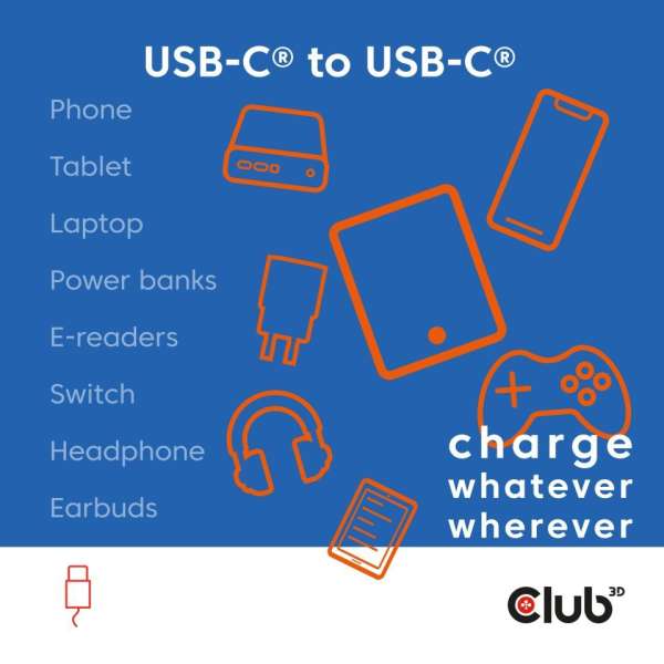 Club3D CAC-3032 USB-C Magnetic-Coil 240W Cable 2m White