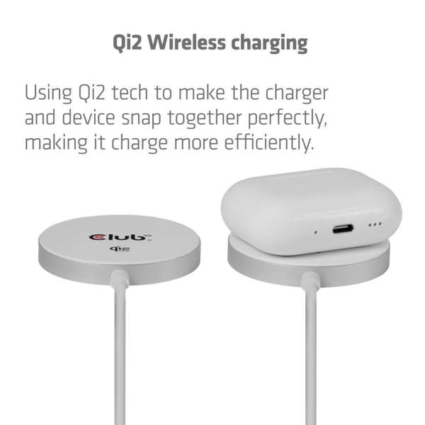 Club3D CAC-3026 Qi2 25W Wireless Charger White Qi Certified MagSafe Compatible Magnetic Pad White