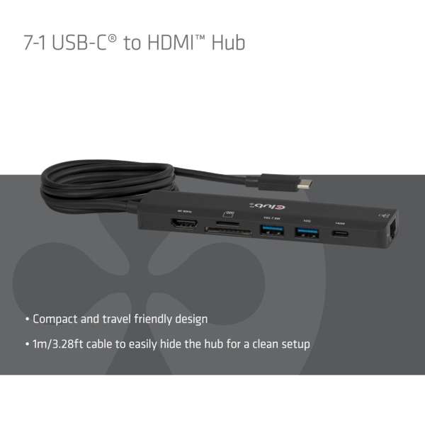 Club3D CSV-2555 7-1 USB-C to HDMI Hub 4K60Hz PD3.1 140W 1m