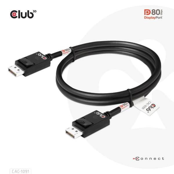 Club3D DisplayPort 2.1 Bi-Directional VESA DP80 4K120Hz 8K60Hz or 10K30Hz Certified Cable 1,2m Black