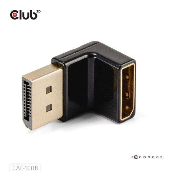 Club3D DisplayPort Male to DisplayPort 1.4 Female 90 Degree Angled Adapter 4K120Hz M/F