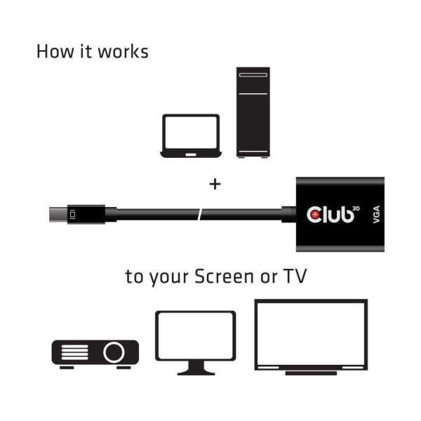 Club3D MiniDisplayPort to VGA Active Adapter M/F Black