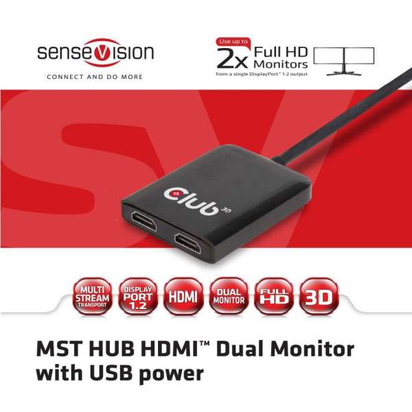 Club3D Multi Stream Transport Hub DisplayPort 1.2 Dual Monitor to HDMI