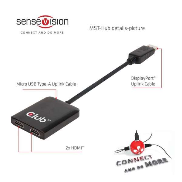 Club3D Multi Stream Transport Hub DisplayPort 1.2 Dual Monitor to HDMI