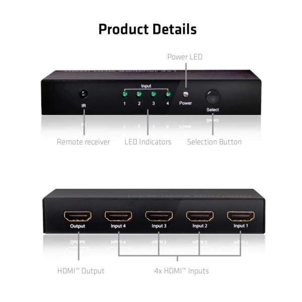 Club3D SenseVision HDMI 2.0 UHD 4 port Switchbox