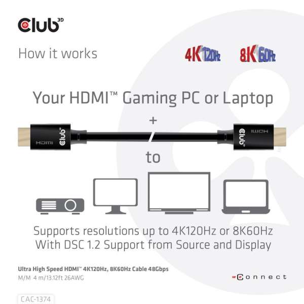 Club3D Ultra High Speed HDMI cable 4m Black