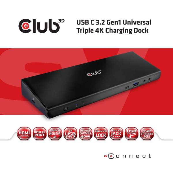 Club3D USB-C 3.2 Gen1 Universal Triple 4K Charging Dock
