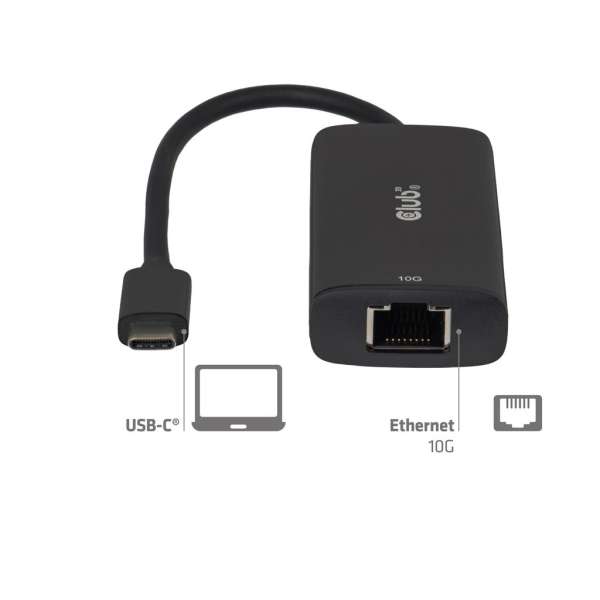 Club3D USB‑C to RJ45 10G Ethernet Black