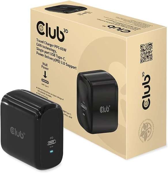 Club3D USB Charger Black+USB-C cable Red