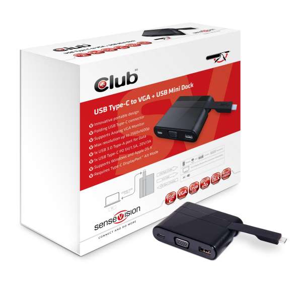 Club3D USB Type C to VGA + USB3.0 + USB Type C Charging Mini Dock