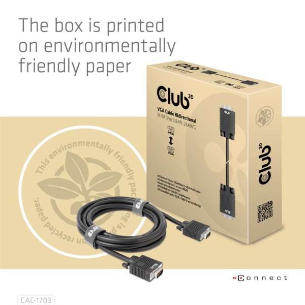 Club3D VGA Bidirectional cable 3m Black