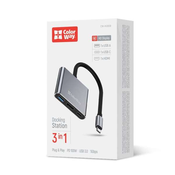 ColorWay CW-HUB08 USB-C 3-in-1 Docking Station