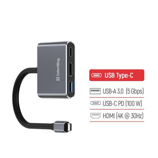 ColorWay CW-HUB08 USB-C 3-in-1 Docking Station