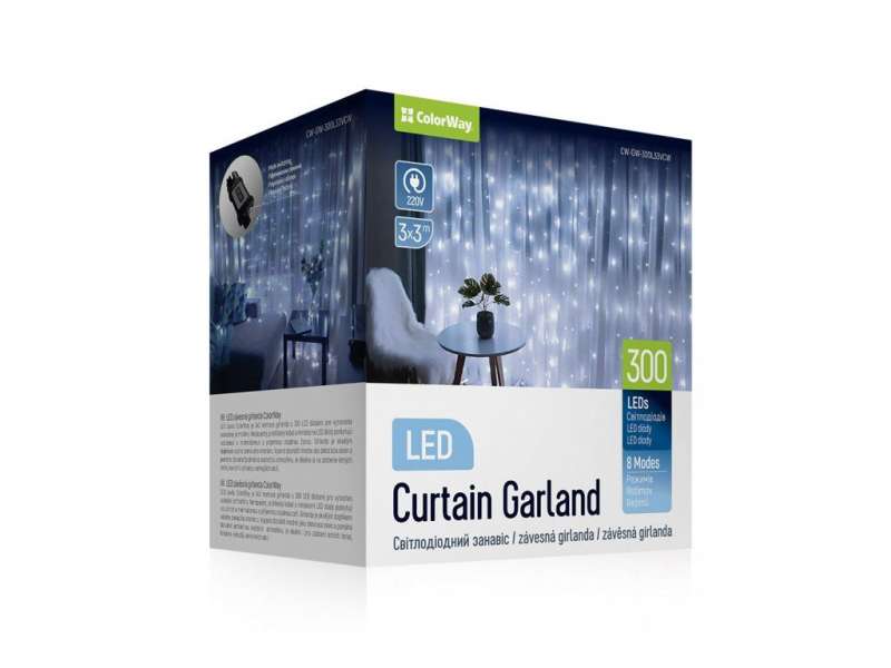 ColorWay LED garland curtain 3x3m 300LED cold color