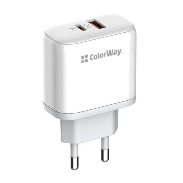 ColorWay USB töltő adapter Power Delivery Port PPS USB (Type-C PD + USB QC3.0) (45W) White
