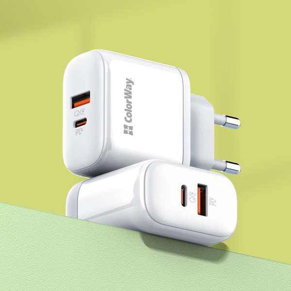 ColorWay USB töltő adapter Power Delivery Port PPS USB (Type-C PD + USB QC3.0) (45W) White