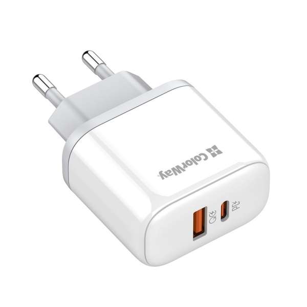 ColorWay USB töltő adapter Power Delivery Port PPS USB (Type-C PD + USB QC3.0) (45W) White