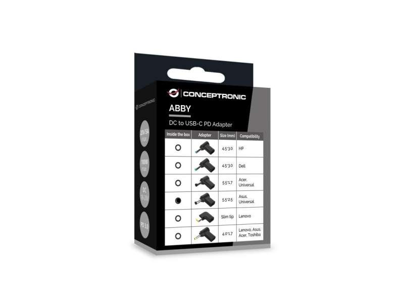 Conceptronic ABBY15PC04 DC to USB-C Adapter 18-20V Asus/Universal 5.5x2.5mm