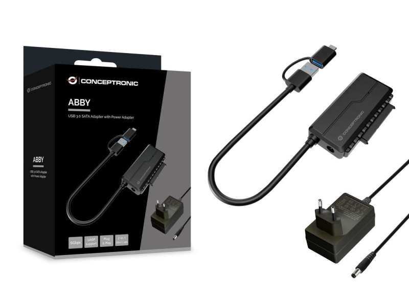Conceptronic ABBY21B USB to SATA 3.0 Adapter with Power Adapter 2.5"/3.5" SATA HDD/SSD