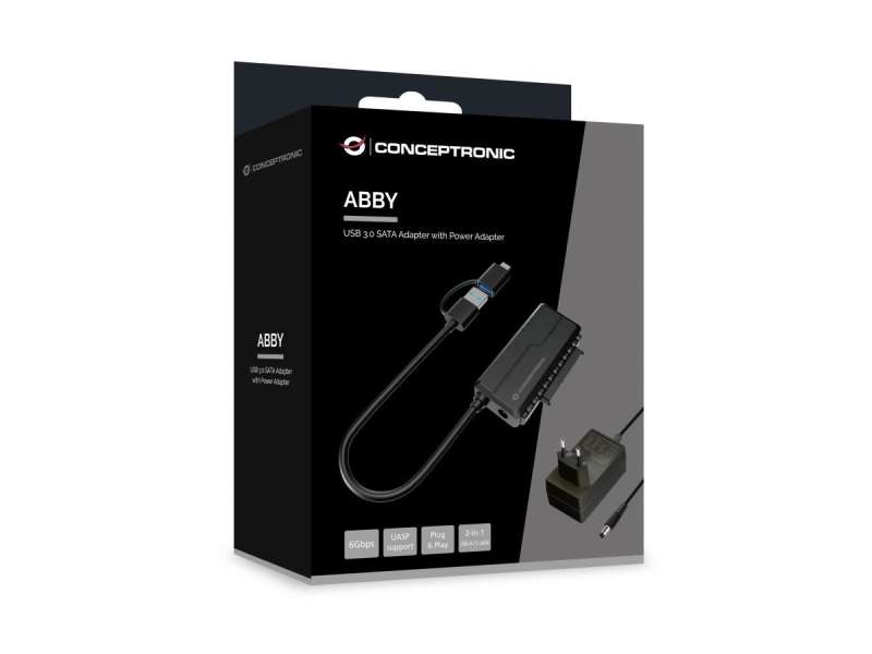 Conceptronic ABBY21B USB to SATA 3.0 Adapter with Power Adapter 2.5"/3.5" SATA HDD/SSD