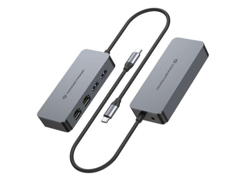 Conceptronic ABBY24G USB-C to Dual-Port Gigabit Network Adapter with 2-Port USB Hub