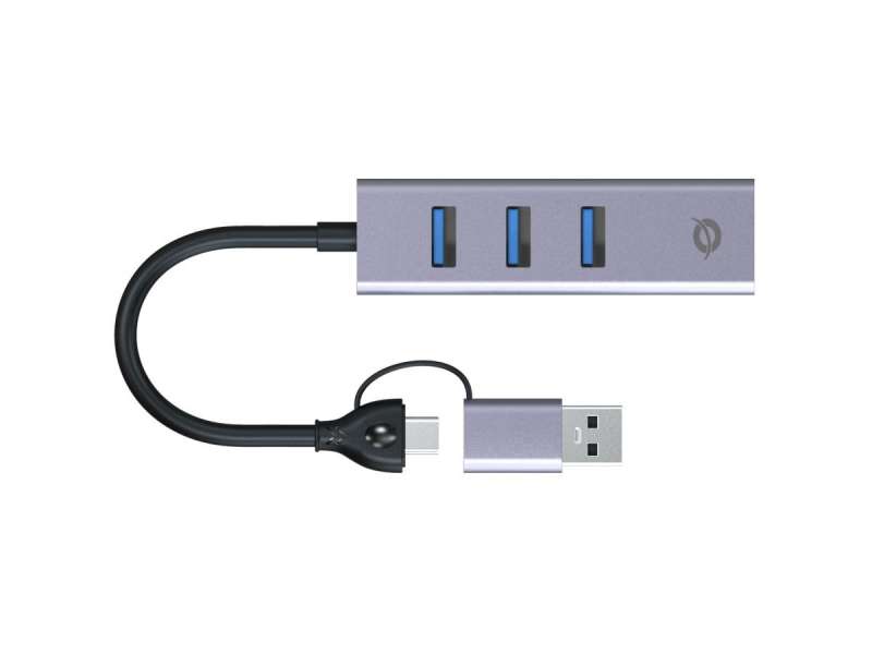 Conceptronic ABBY25G USB-C to Gigabit Network Adapter with 3-Port USB Hub