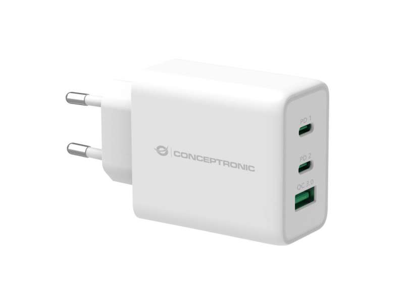 Conceptronic ALTHEA12W 3-Port 65W GaN USB PD Charger White