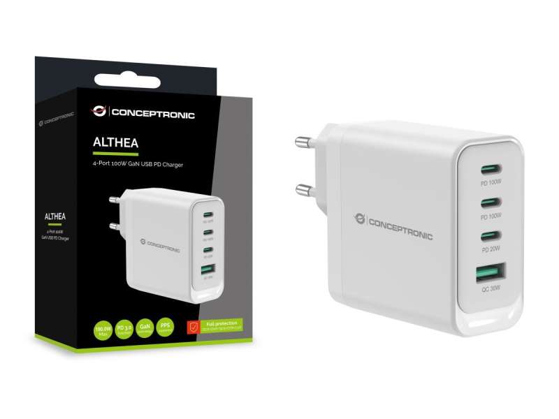 Conceptronic ALTHEA22W100 4-Port 100W GaN USB PD Charger White