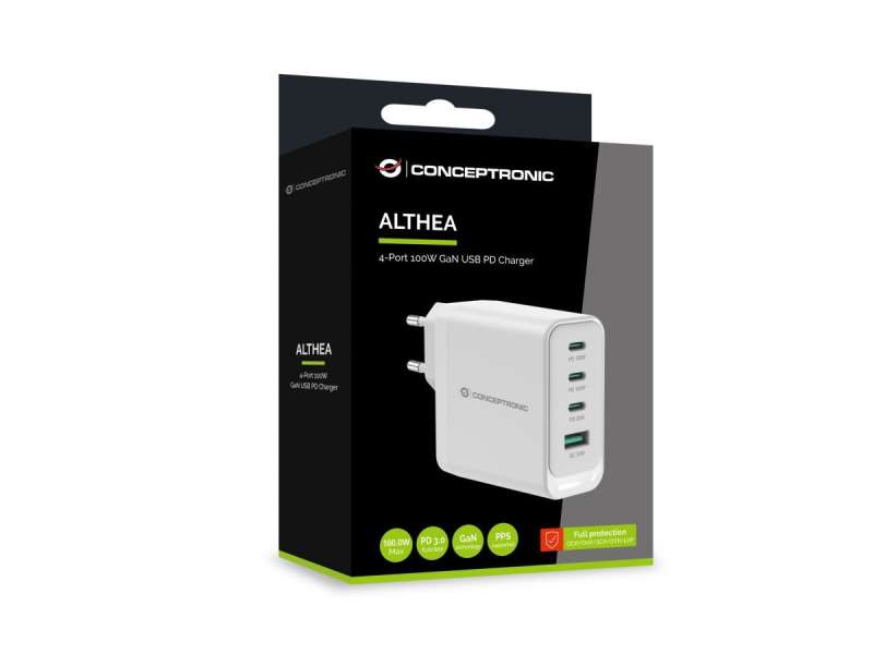 Conceptronic ALTHEA22W100 4-Port 100W GaN USB PD Charger White